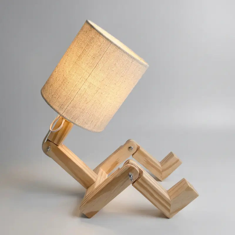 Abajur de Mesa Articulável Porta Livro em Madeira com Cúpula Linho- Ilúmine Decor