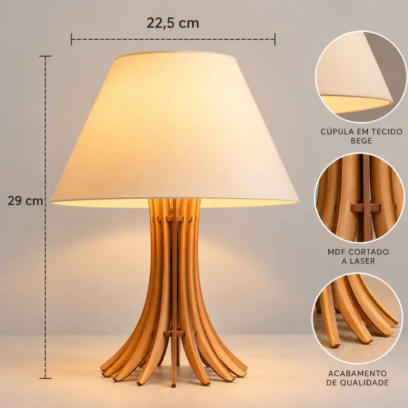 Abajur de Mesa Moderno para Quarto e Sala com Base em MDF