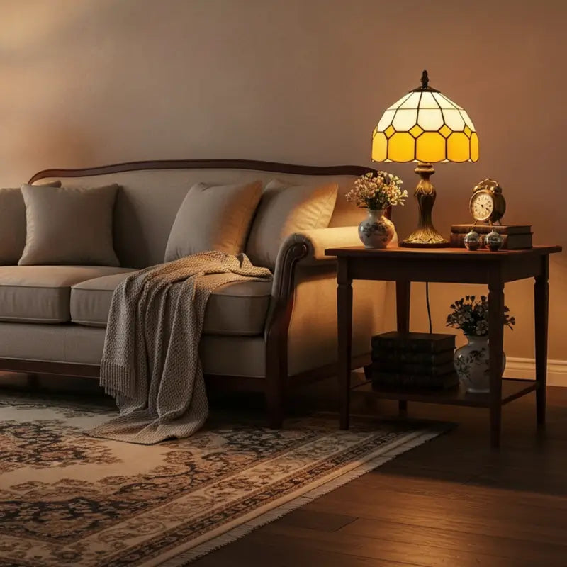 Abajur de Mesa Premium Vidro e Metal Estilo Tiffany Nórdico - Ilúmine Decor