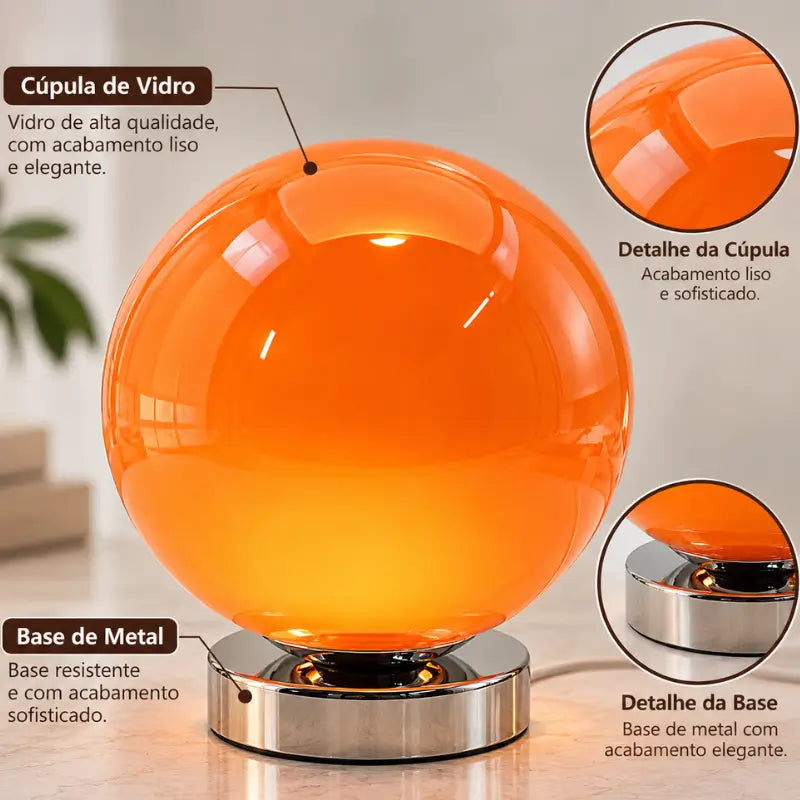 Abajur de Mesa Retro com Cpula de Vidro Murano e 3 Tons de Luz
