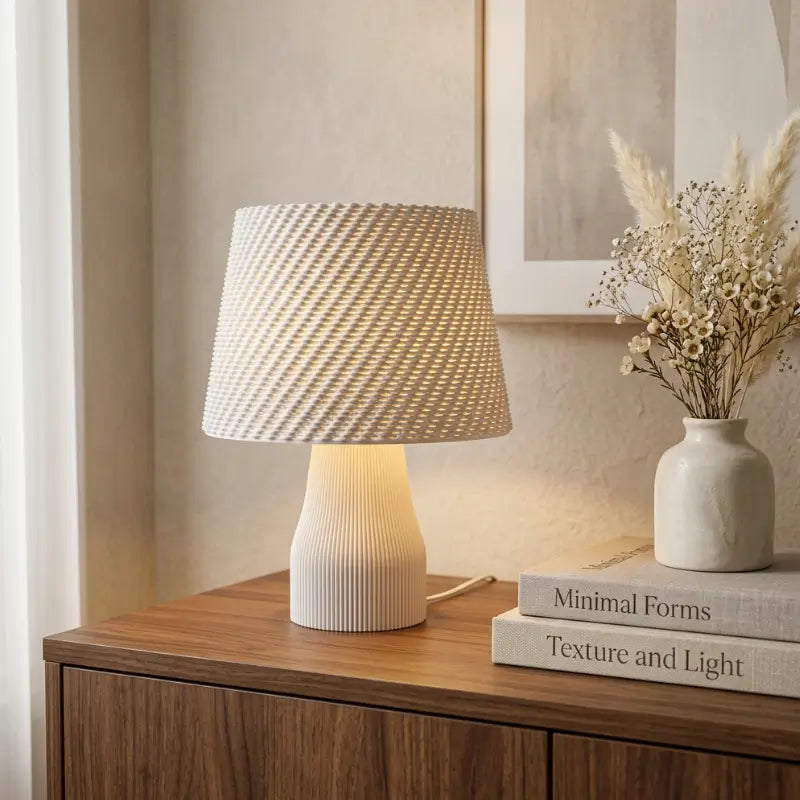 Abajur de Mesa Texturizado com Cúpula Estilo Crochê para Quarto - Ilúmine Decor