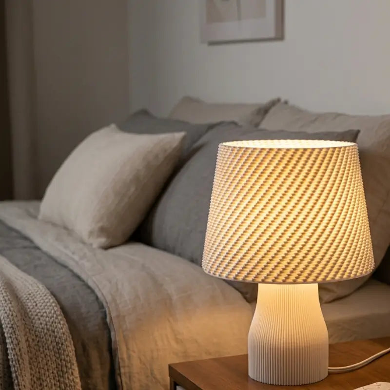 Abajur de Mesa Texturizado com Cúpula Estilo Crochê para Quarto - Ilúmine Decor