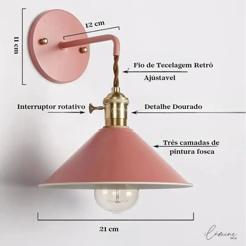 Arandela de Parede Industrial Macarrons Com Lâmpada - Ilúmine Decor