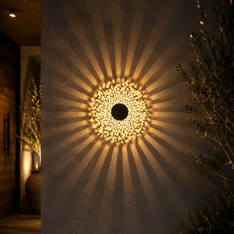 Arandela Solar LED Mandala Luz Quente IP65 para Jardim - Ilúmine Decor