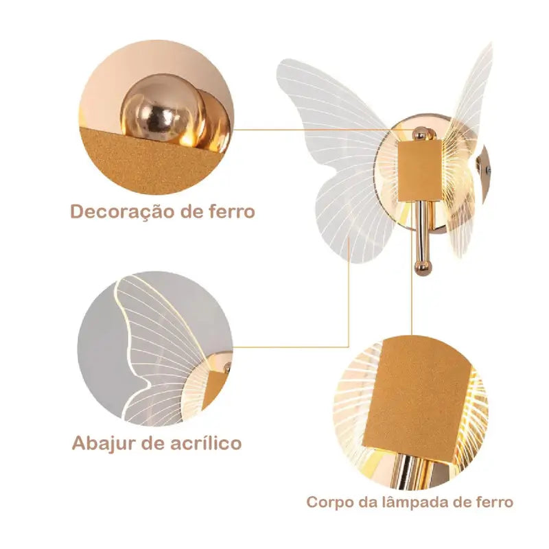 Arandela de Parede Borboleta Sofisticada - Ilúmine Decor