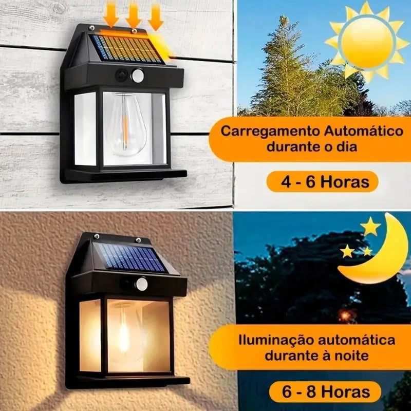 Arandela de Parede Externa Solar LED com Sensor de Movimento - Ilúmine Decor
