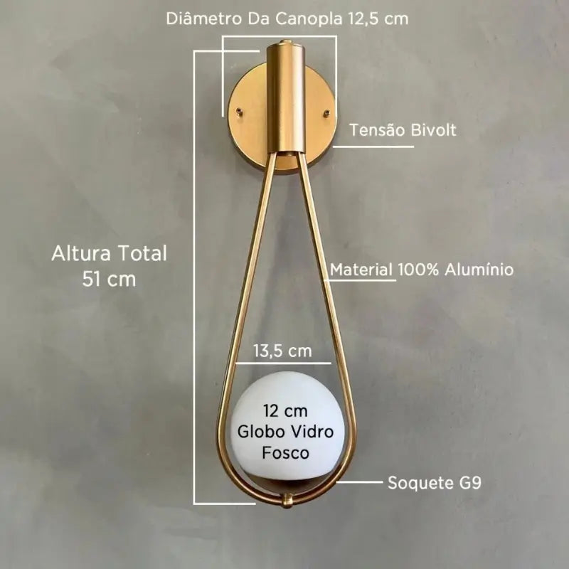 Arandela de Parede Gota em Alumínio com Globo de Vidro