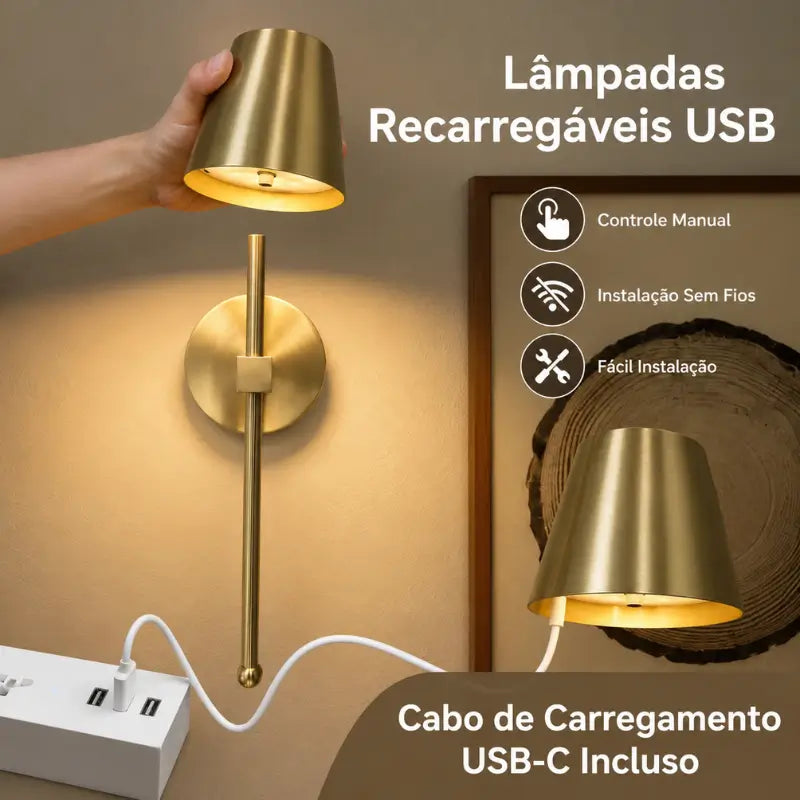 Arandela de Parede LED Retrô Recarregável Sem Fio - Ilúmine Decor