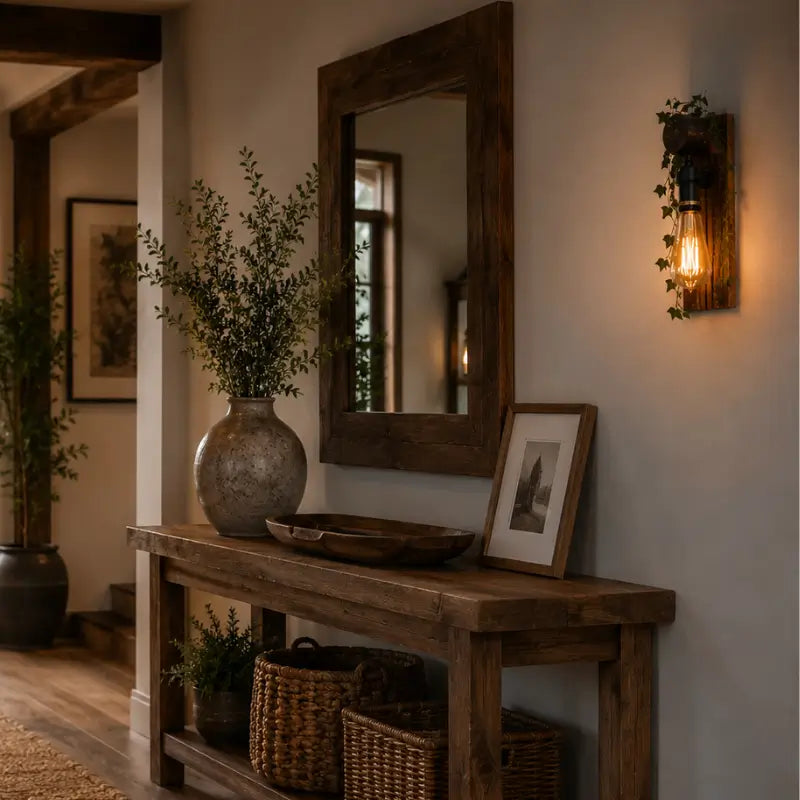 Arandela de Parede Rústica em Madeira com Folhagem - Ilúmine Decor