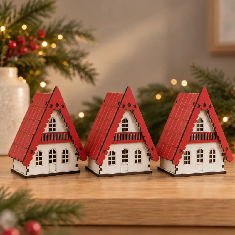 Decoração de Natal Casinhas Decorativas 3 Peças - Ilúmine Decor