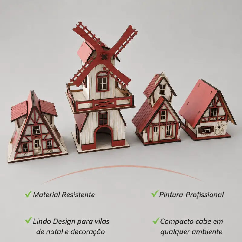 Decoração de Natal Vila completa com 4 Peças - Ilúmine Decor