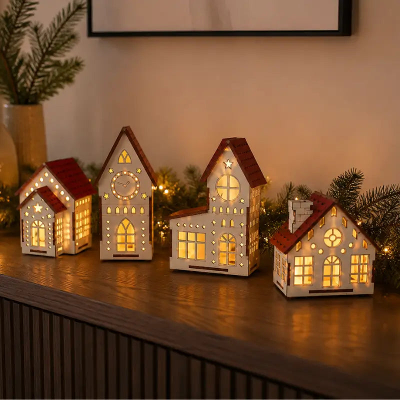 Decoração de Natal Vila de Casinhas Iluminadas 4 peças - Ilúmine Decor