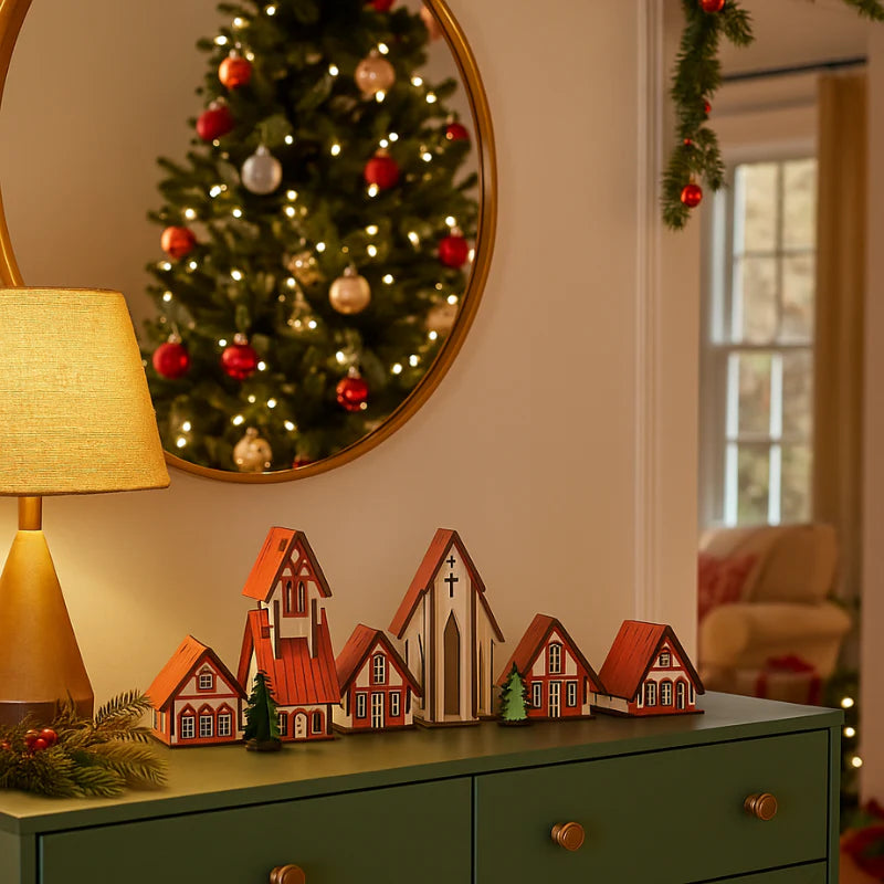 Decoração de Natal Vila de casas 5 peças - Ilúmine Decor