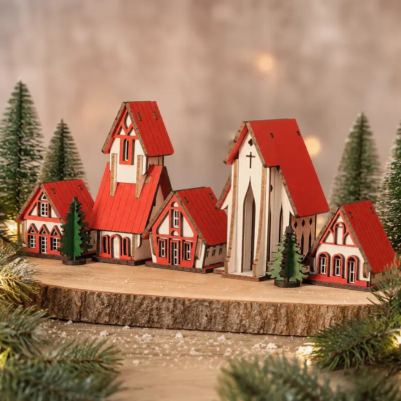 Decoração de Natal Vila de casas 5 peças - Ilúmine Decor