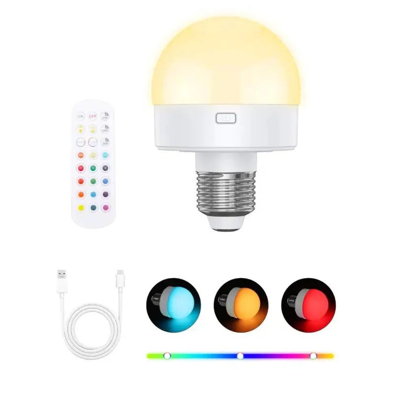 Lâmpada LED Recarregável Sem Fio E27 15 Cores Controle Remoto - Ilúmine Decor
