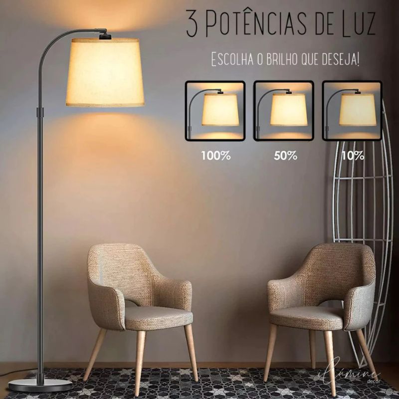 Luminária de Chão Dimerizável com 3 Níveis de Iluminação - Ilúmine Decor