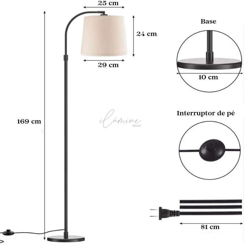 Luminária de Chão Dimerizável com 3 Níveis de Iluminação - Ilúmine Decor