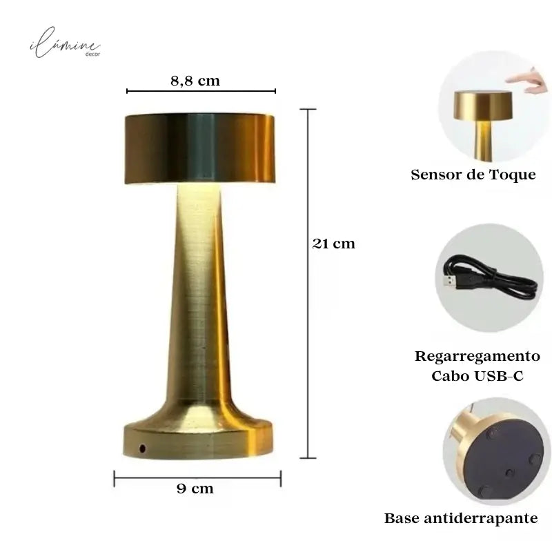 Luminária de Mesa Retrô LED Sem Fio Recarregável - Ilúmine Decor