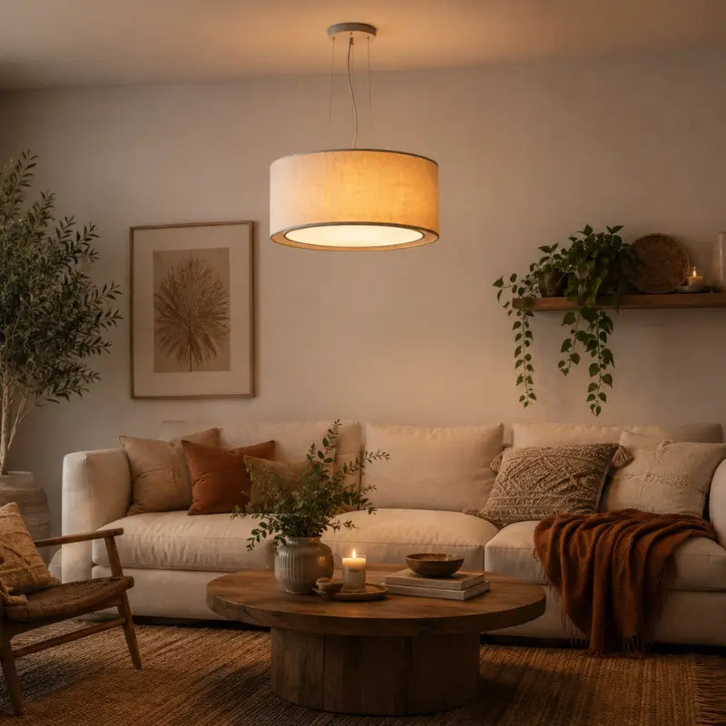 Luminária Pendente de Teto com Cúpula Dupla em Linho 40cm - Ilúmine Decor