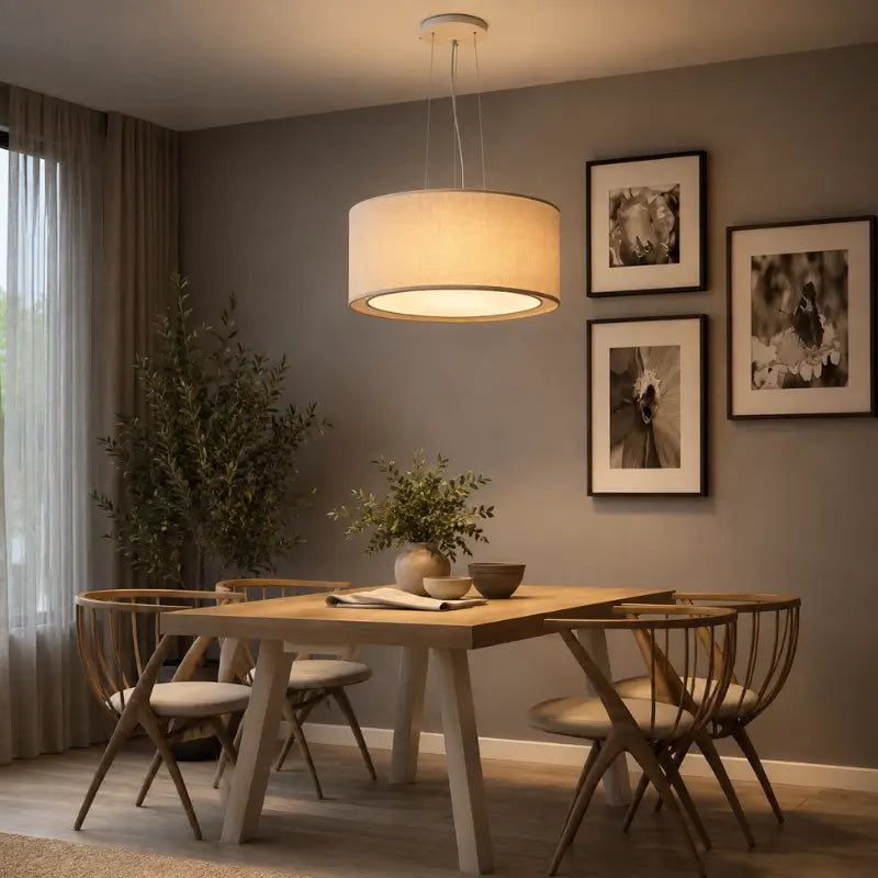 Luminária Pendente de Teto com Cúpula Dupla em Linho 40cm - Ilúmine Decor
