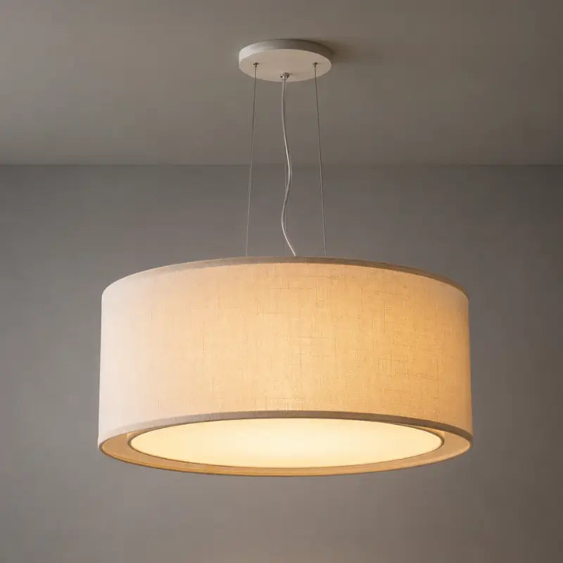 Luminária Pendente de Teto com Cúpula Dupla em Linho 40cm - Ilúmine Decor