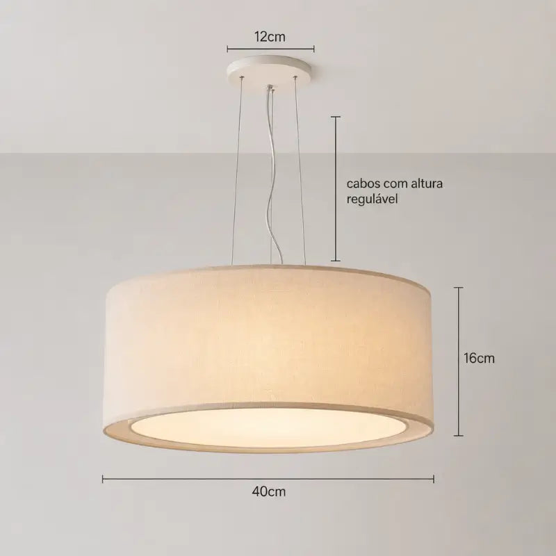 Luminária Pendente de Teto com Cúpula Dupla em Linho 40cm - Ilúmine Decor