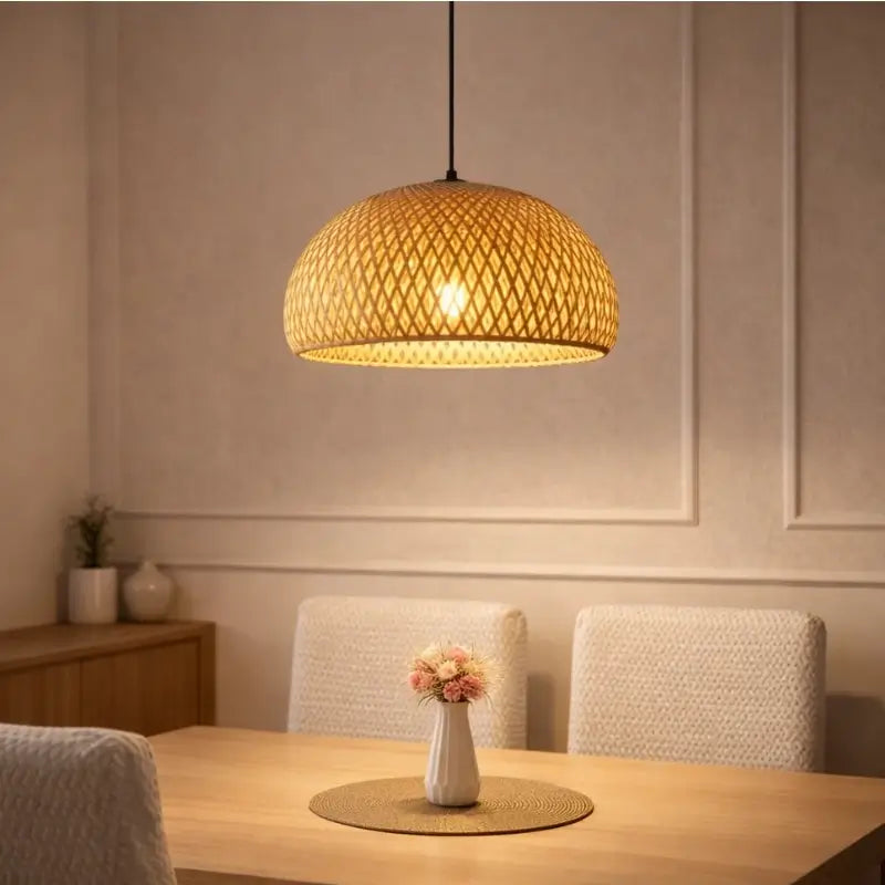 Luminária Teto Pendente de Bambu 35cm Rústica - IIúmine Decor