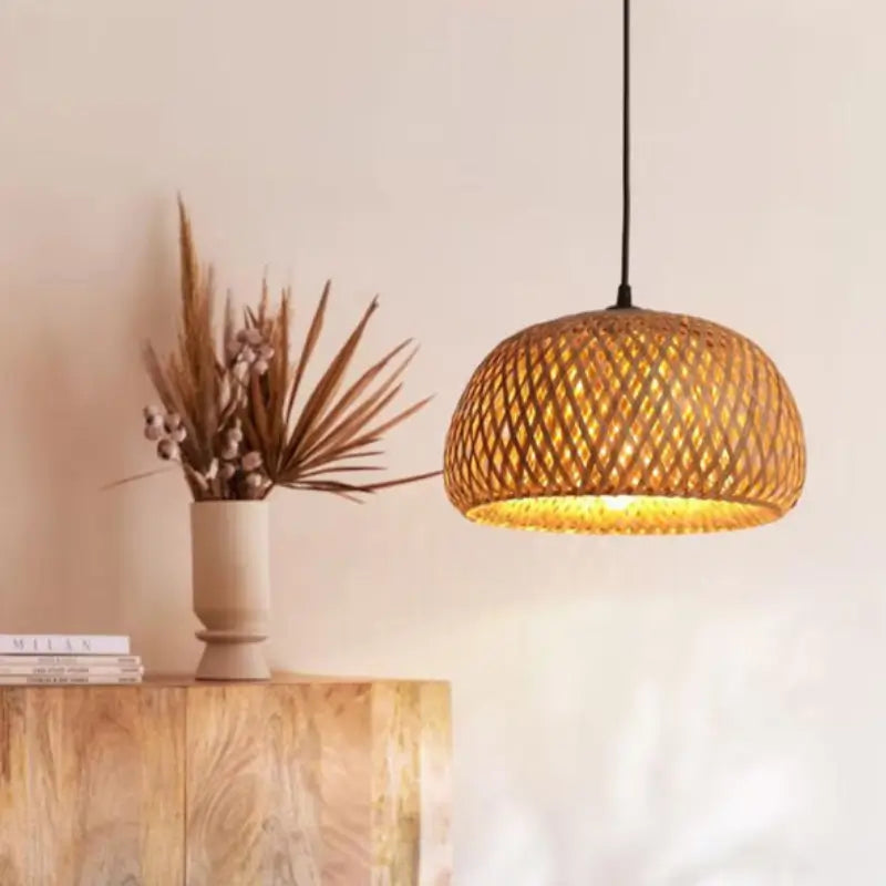 Luminária Teto Pendente de Bambu 35cm Rústica - IIúmine Decor