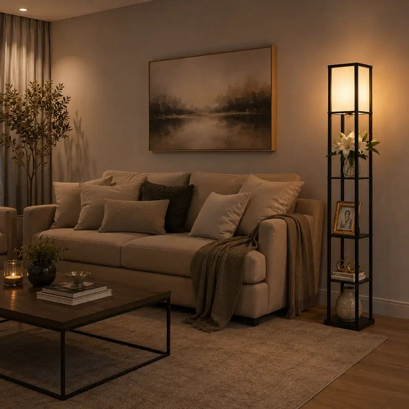 Luminária de Chão com Prateleira Integrada 1,60m Moderno - Ilúmine Decor