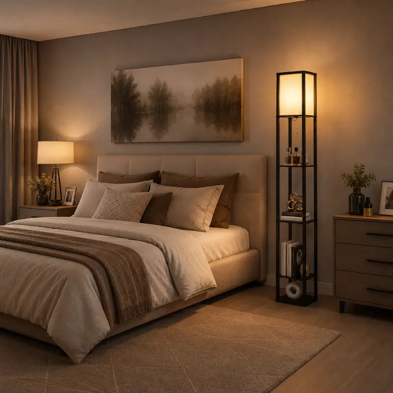 Luminária de Chão com Prateleira Integrada 1,60m Moderno - Ilúmine Decor