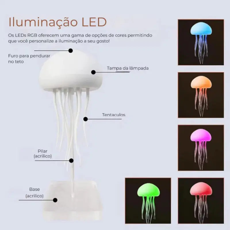 Luminária de Mesa Decorativa LED RGB Água-Viva Recarregável - Ilúmine Decor