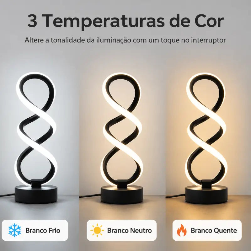 Luminária de Mesa LED Ondulada Moderna 3 Tons de Luz - Ilúmine Decor