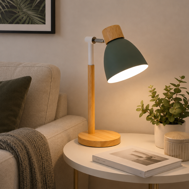 Luminária de Mesa Retrátil em Madeira Articulável 360° - IlúmineDecor