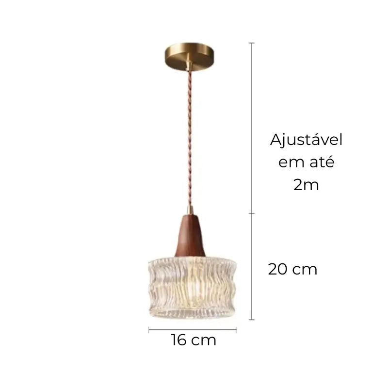 Luminária de Teto Pendente Madeira e Vidro Estilo Nórdico - Ilúmine Decor