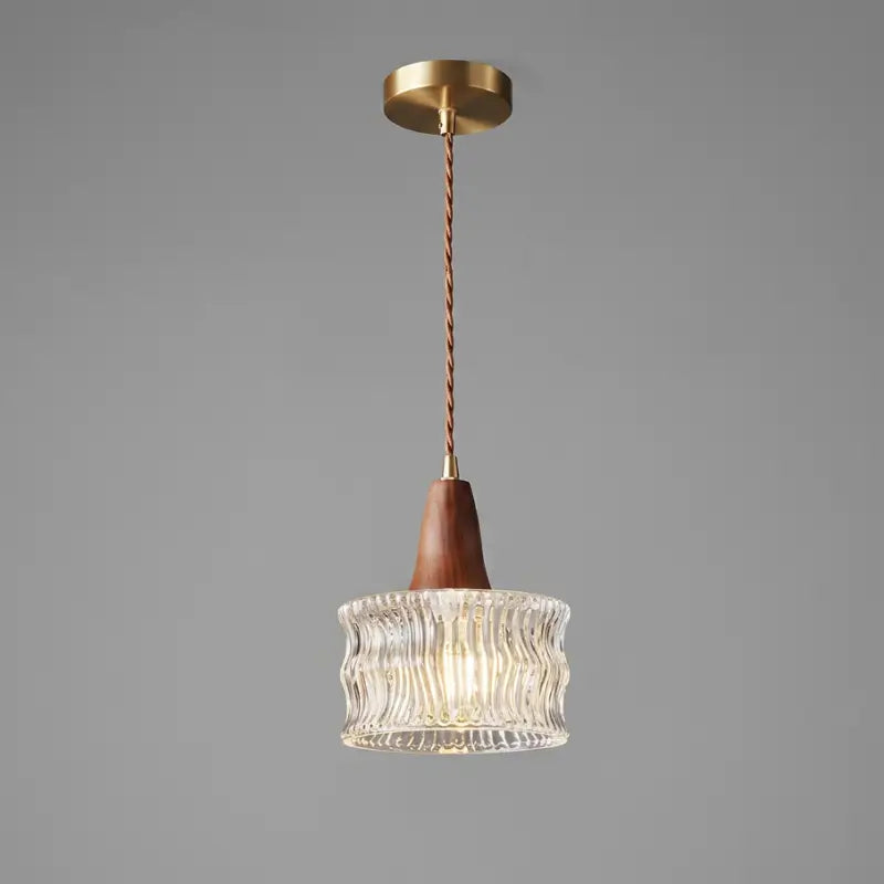 Luminária de Teto Pendente Madeira e Vidro Estilo Nórdico - Ilúmine Decor