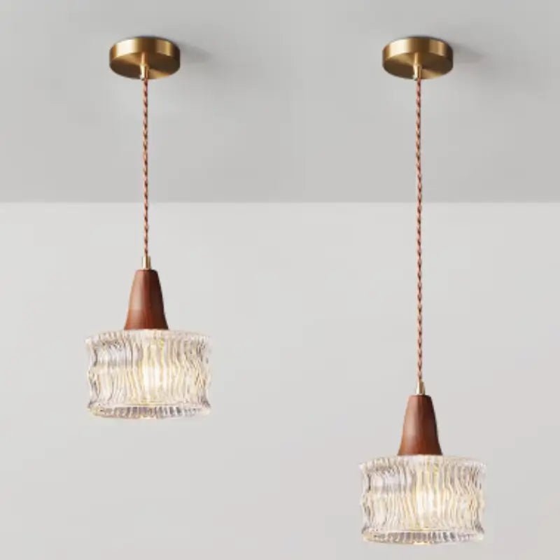 Luminária de Teto Pendente Madeira e Vidro Estilo Nórdico - Ilúmine Decor