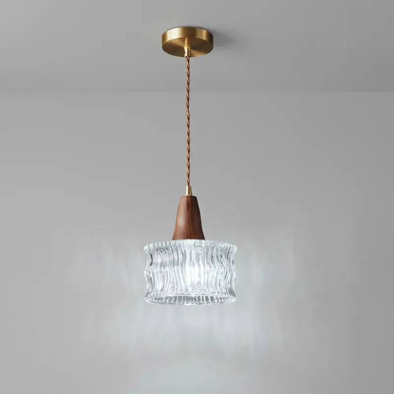 Luminária de Teto Pendente Madeira e Vidro Estilo Nórdico - Ilúmine Decor