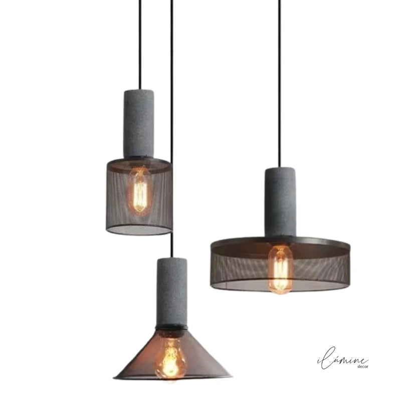 Pendente de Teto Cimento Queimado e Tela de Ferro - Ilúmine