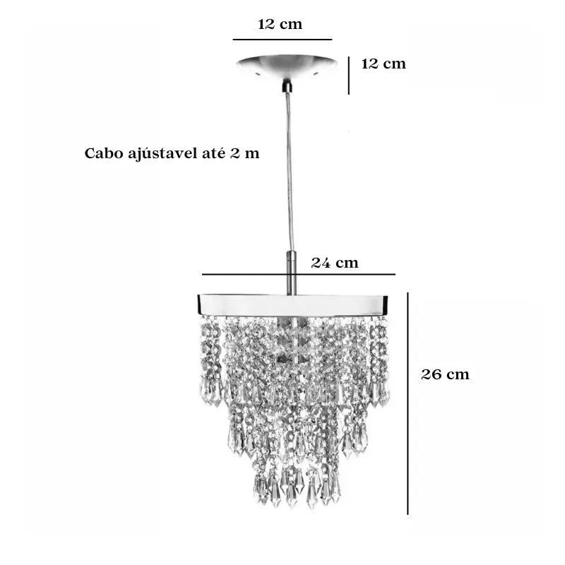 Pendente de Teto em Cristal Ajustável com Fio Deslocável - Ilúmine Decor
