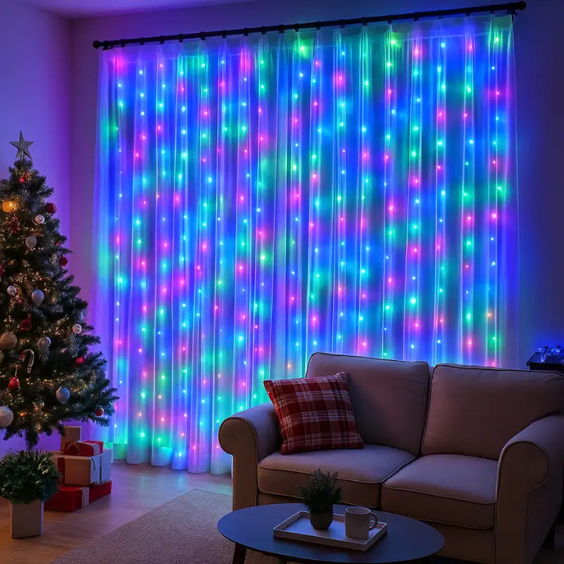 Pisca Pisca de Natal Cortina com Controle Remoto e 8 Modos de Luz - Ilúmine Decor