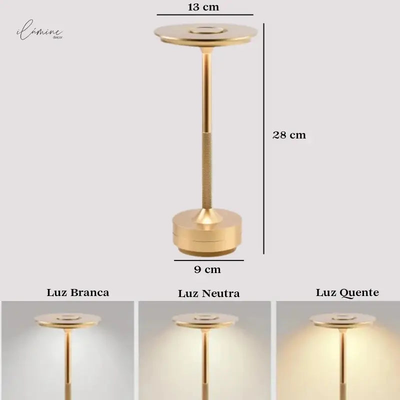 Luminária de Mesa LED Sem Fio 3 Tons de Luz - Ilúmine Decor