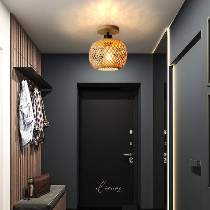 Luminária de Teto Rattan Fibras Naturais - Ilúmine Decor
