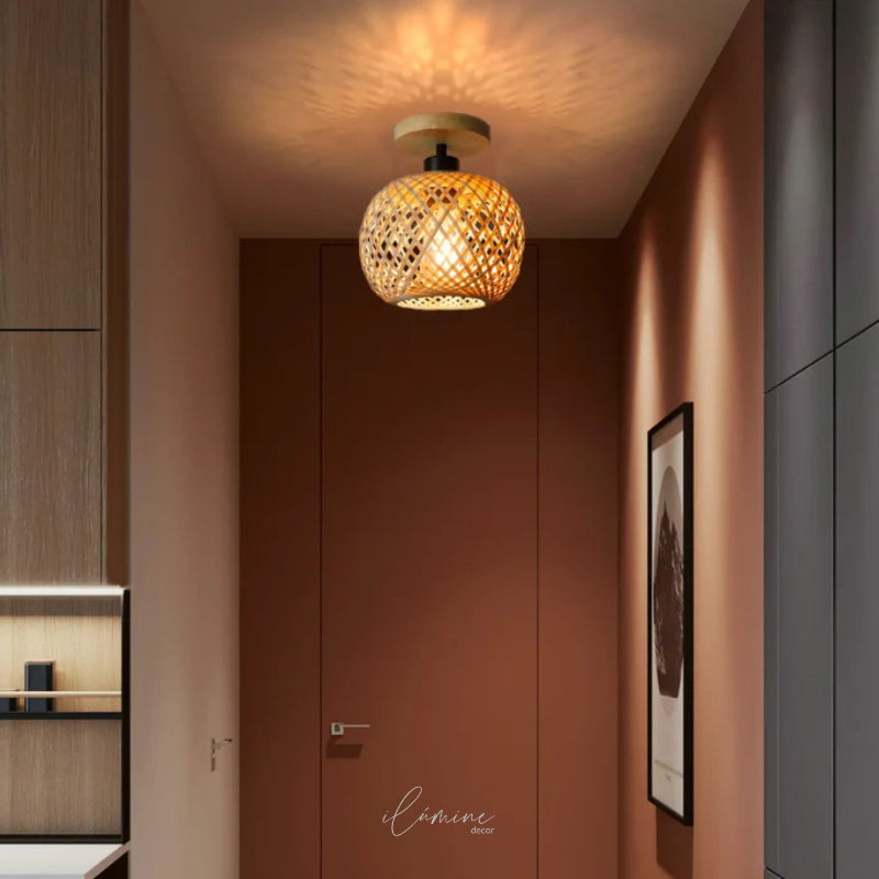 Luminária de Teto Rattan Fibras Naturais - Ilúmine Decor