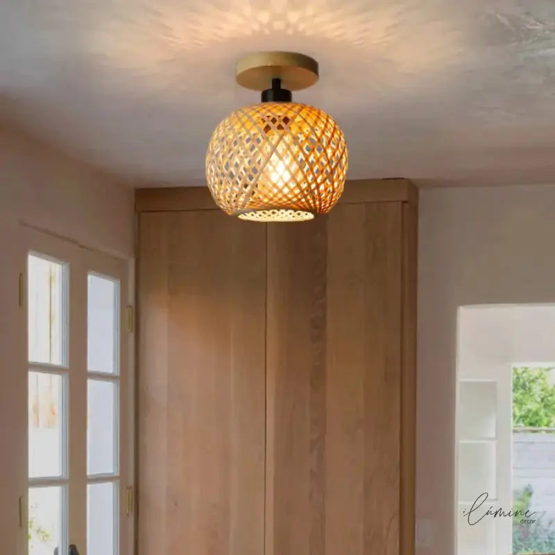 Luminária de Teto Rattan Fibras Naturais - Ilúmine Decor