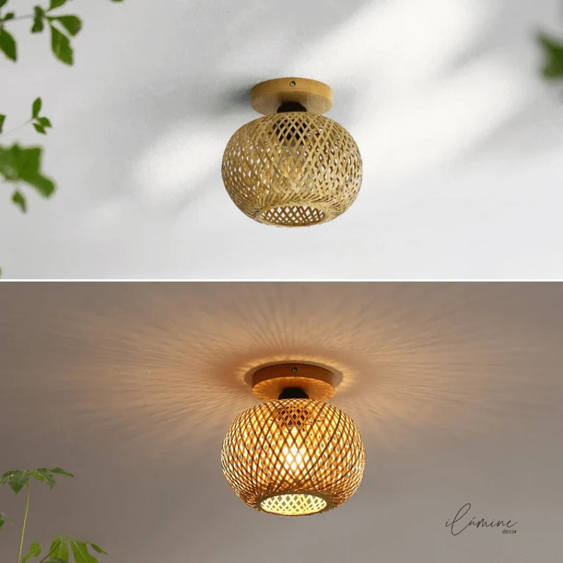 Luminária de Teto Rattan Fibras Naturais - Ilúmine Decor