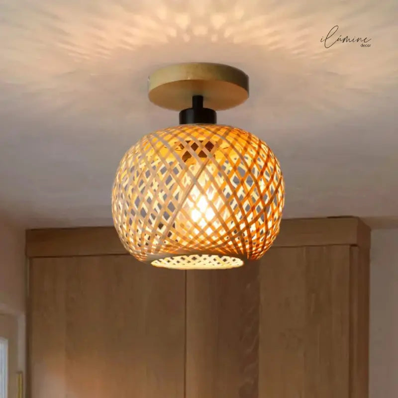 Luminária de Teto Rattan Fibras Naturais - Ilúmine Decor
