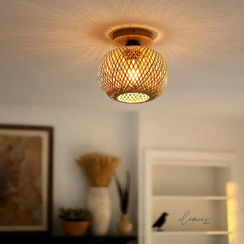 Luminária de Teto Rattan Fibras Naturais - Ilúmine Decor