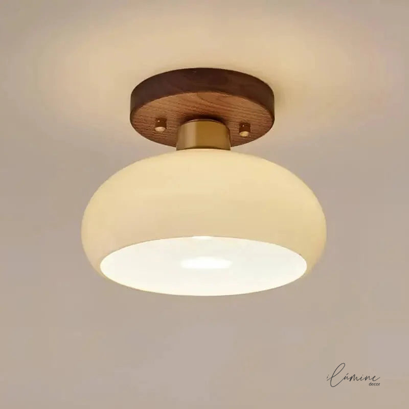 Luminária de Teto Sofisticada Vidro e Madeira - Ilúmine Decor
