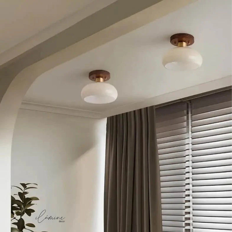 Luminária de Teto Sofisticada Vidro e Madeira - Ilúmine Decor