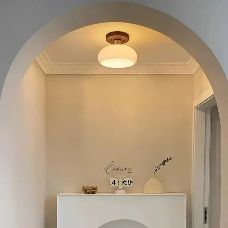 Luminária de Teto Sofisticada Vidro e Madeira - Ilúmine Decor